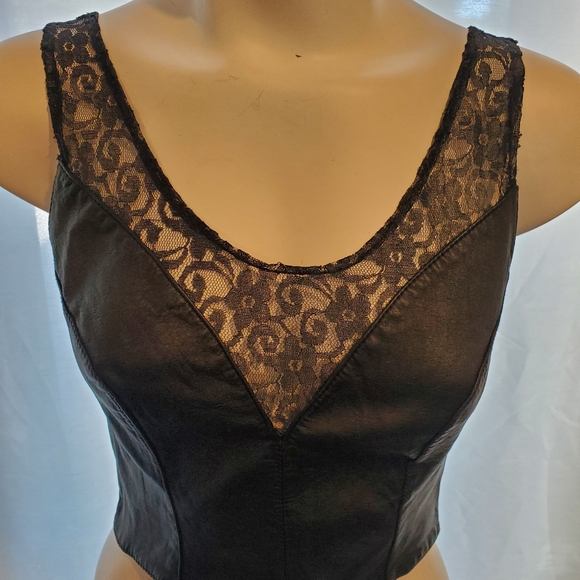 Tops - CHIA Leather And Lace Cropped Vest Size M